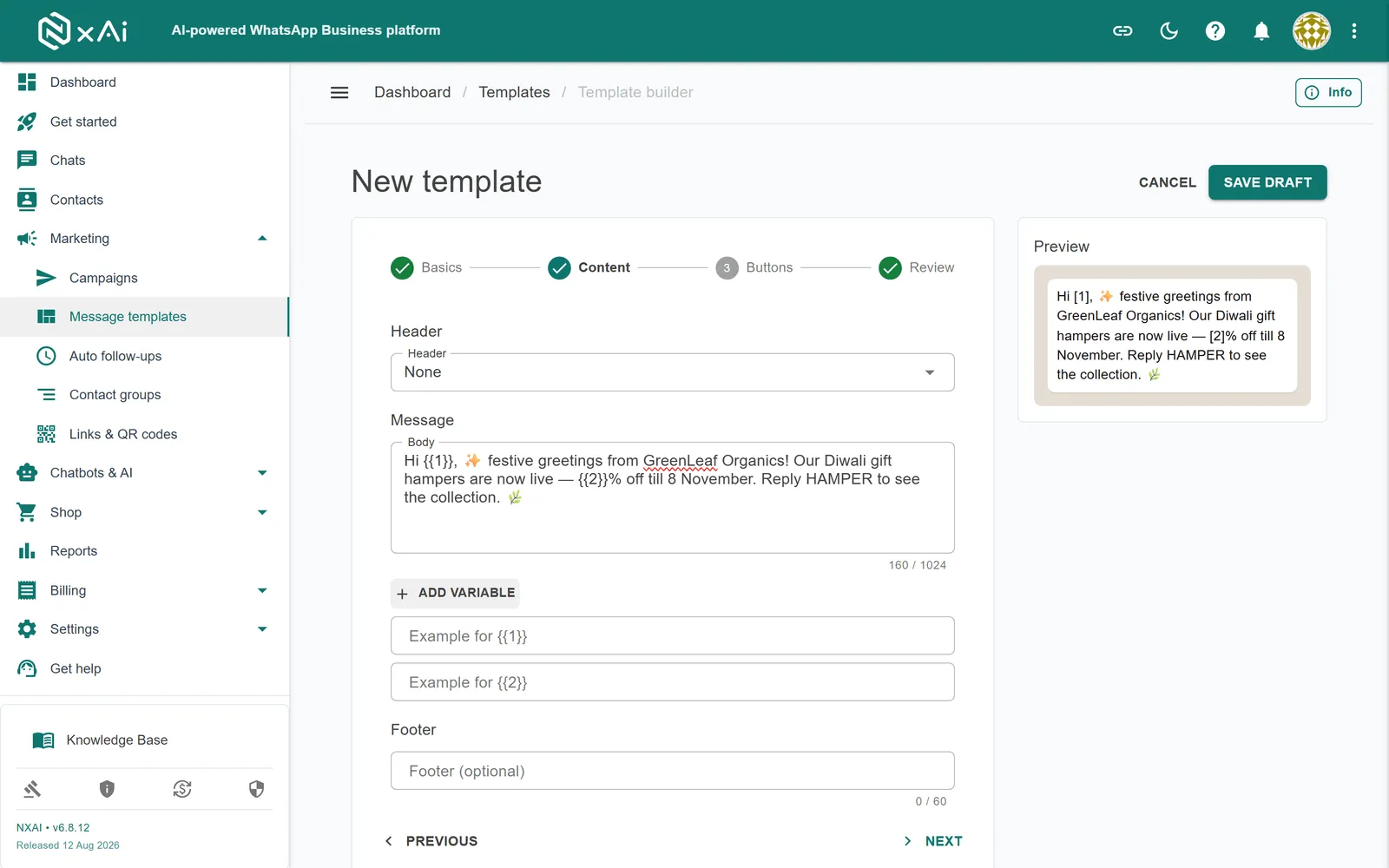 NxAi Message Template Builder Portal