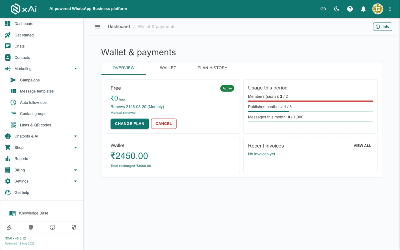 NxAi Prepaid INR Wallet & Billing Portal